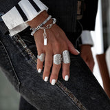 Chic white leather and metal bracelet set for a stacked look, Wrap leather cuff for an every day unique layered style