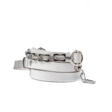 Chic white leather and metal bracelet set for a stacked look, Wrap leather cuff for an every day unique layered style