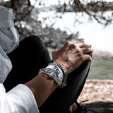 Chic white leather and metal bracelet set for a stacked look, Wrap leather cuff for an every day unique layered style