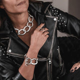 Chunky Oval Chain Set with textured aluminum necklace, adjustable bracelet, oversized oval links and carabiner clasps