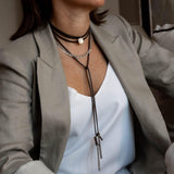 Wrap leather choker necklace with brass chain