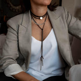 Wrap leather choker necklace with brass chain