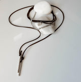 Wrap leather choker necklace with brass chain
