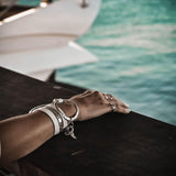 Unique wrap leather bracelet in standout uno de 50 style, edgy statement cuff in white