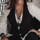 Long Chunky Hearts & Ball Chain Statement Necklace