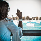 Unique wrap leather bracelet in standout uno de 50 style, edgy statement cuff in white