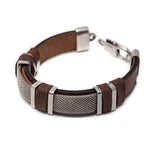 Men’s bracelet with flat silver chain on tan leather