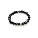 Black glass beaded bracelet with metal details for men
