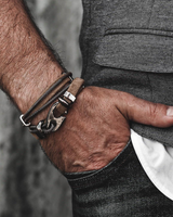 Close-up of a person's wrist wearing a bracelet with a blurred background