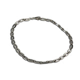 Minimalist men's necklace featuring a dark silver stainless steel chain with elongated links and a lobster clasp.