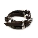 Men's double wrap bracelet with soft dark brown leather, gun metal chains and metal elements, bracelet for a strong look for men