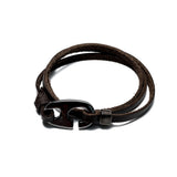 Black leather bracelet with gun metal buckle for men