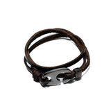 Black leather bracelet with gun metal buckle for men