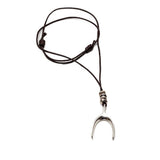 Men's adjustable black cord necklace featuring a metal wishbone pendant with detailed silver finish.