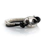 Strong beaded metal and leather bracelet for men with magnetic closure, unique unisex cuff