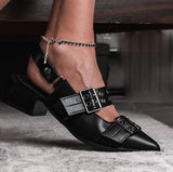 Silver anklet chain with faceted cut glass beads in silver night, worn with black strappy heels.