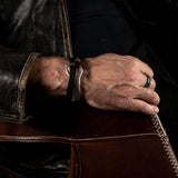 Men’s strong metal and leather bracelet, unisex leather wrap bracelet, o-ring metal cuff bracelet