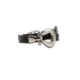 Wrap black leather bracelet with design buckle, bold leather and metal bracelet