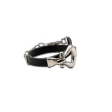 Wrap black leather bracelet with design buckle, bold leather and metal bracelet