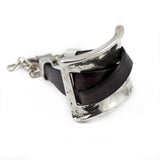 Brown Leather Zamak Metal Cuff Bracelet, Bold Spanish Design, Unisex Edgy Statement Jewelry