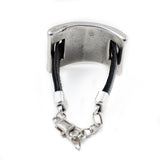 Brown Leather Zamak Metal Cuff Bracelet, Bold Spanish Design, Unisex Edgy Statement Jewelry