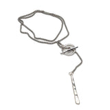 Rugged elegance in double wrap necklace with large hammered toggle clasp and bar pendant, Edgy Chic Style