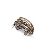 Suede boho bracelet with coins and metal cubes, Ethnic four strand wrap around cuff with charms