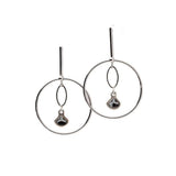 Elegant silver hoop earrings featuring a dangling Austrian crystal pendant in Silver Night color.