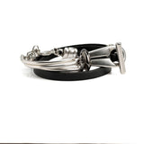 Black leather wrap bracelet with funky silver clasp