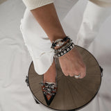 Unisex leather and metal bracelet, strong beaded metal and leather bracelet for women with magnetic closure, unique bracelet for women