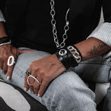 Wrap leather bracelets with chunky link chains, unique set of bracelets