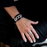 Wrap leather bracelets with chunky link chains, unique set of bracelets