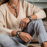 Unisex leather and metal bracelet combined for a strong look, edgy thick leather bracelet, rock style jewelry