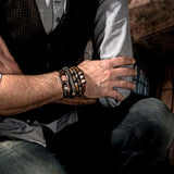 Men's rough brown leather bracelet with metal hex nuts for everyday wear, leather bracelet for men for a strong look, gift for him