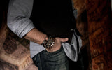 Men's rough brown leather bracelet with metal hex nuts for everyday wear, leather bracelet for men for a strong look, gift for him