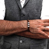 Men's rough brown leather bracelet with metal hex nuts for everyday wear, leather bracelet for men for a strong look, gift for him