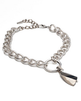 Chunky sterling silver plated chain necklace with a champagne crystal pendant and adjustable length.