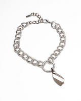 Chunky sterling silver plated chain necklace featuring a champagne crystal pendant, adjustable length with a lobster clasp.