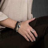Wrap snake print leather bracelet with Swarovski crystal and magnetic closure
