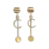 Classy rod earrings with baroque pearl, long gold earrings