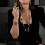 Chunky chain bracelet with coin, bar closure silver chain
