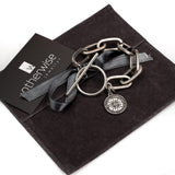 Chunky chain bracelet with coin, bar closure silver chain