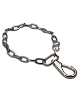 A silver metal link chain with a large lobster clasp, photographed on a clean white background.