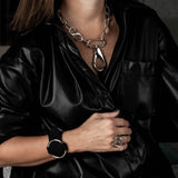 Chunky Industrial Lobster Clasp Necklace, Bold Silver Tone Chain Choker