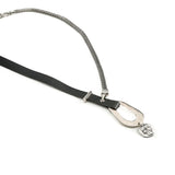 Edgy soft black leather necklace with irregular shaped design and coin pendant, gift for christmas, standout necklace