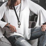 Edgy soft black leather necklace with irregular shaped design and coin pendant, gift for christmas, standout necklace