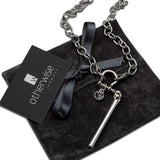 Austrian crystal and shackle pendant necklace, rock style silver necklace