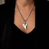 Sharp triple layered stainless steel necklaces, shark tooth pendant, rope chain ethnic necklace and link chain choker