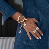 Half magnifying glass bracelet with silver metal and brown leather, unique double wrap bracelet, metal and leather cuff