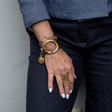Half magnifying glass bracelet with silver metal and brown leather, unique double wrap bracelet, metal and leather cuff